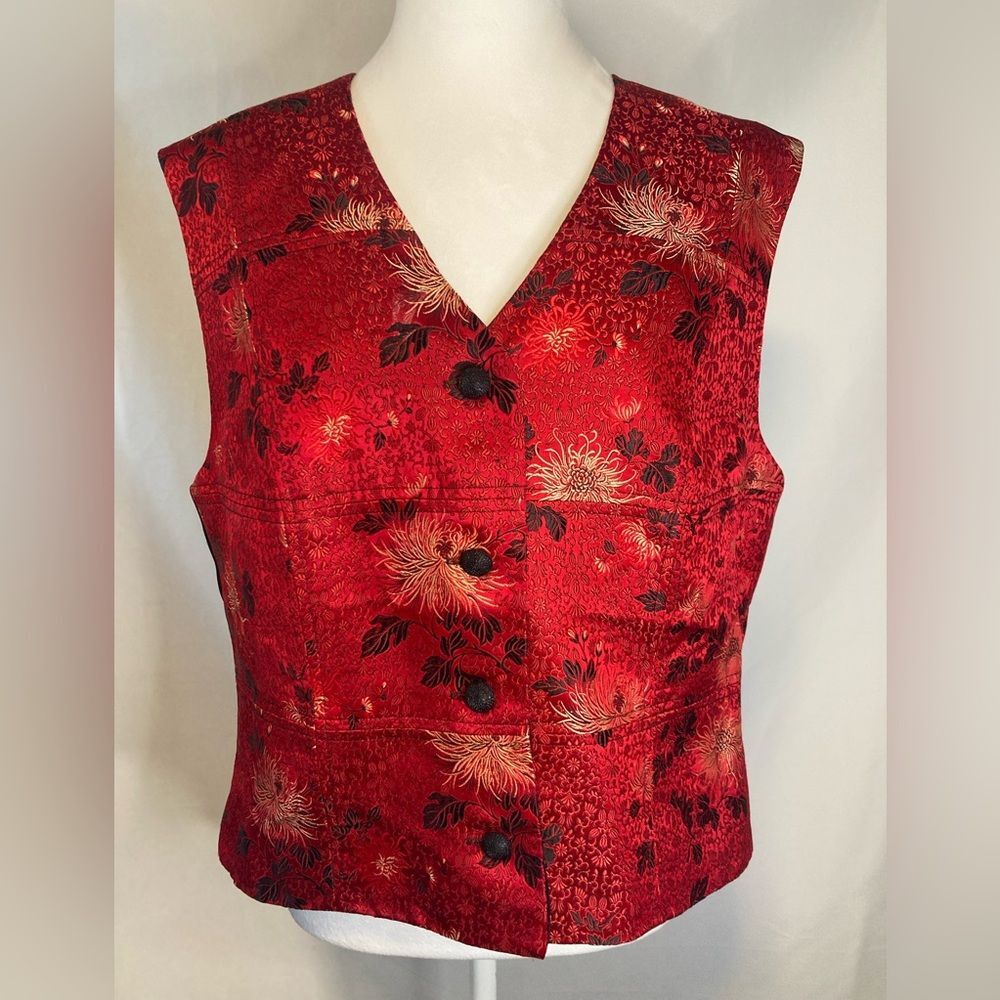 VTG Howard Wolf Vest 14 Red Black Floral Paisley Button Made USA Festival Rodeo